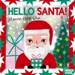 Book cover of 'Hello Santa!' with a cartoon Santa Claus holding a gift, Christmas tree, and presents.