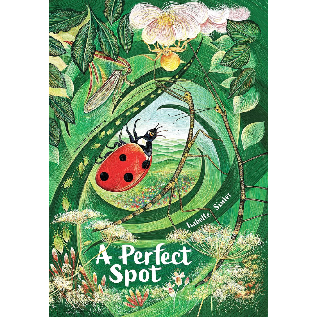 Book cover of 'A Perfect Spot' with a ladybug and nature elements.