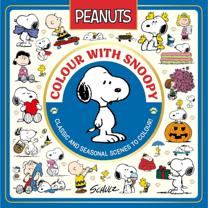 Cover of 'Colour with Snoopy' featuring various Peanuts characters and Snoopy.