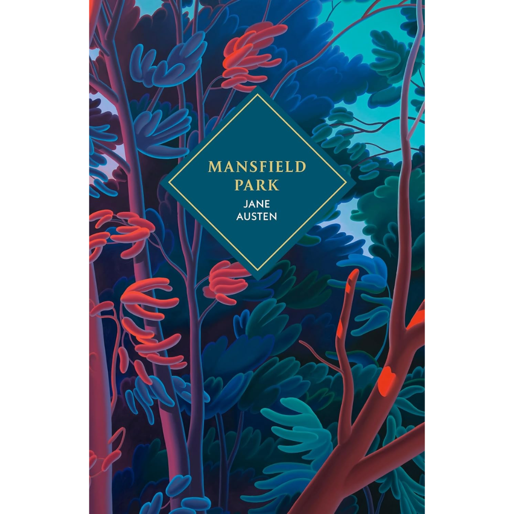 Book cover of 'Mansfield Park' by Jane Austen with colorful foliage design.