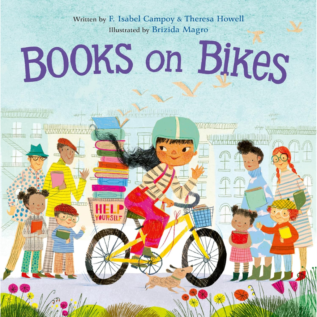 Book cover of 'Books on Bikes' with children and a bicycle