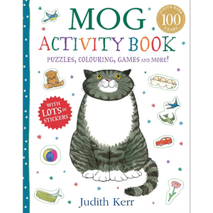 Book cover of 'Mog Activity Book' with a cat illustration and colorful text.
