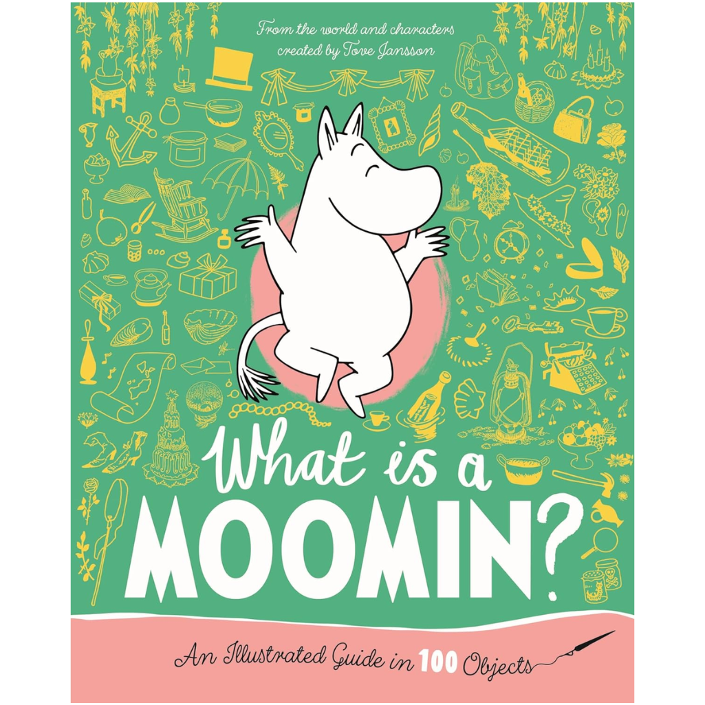 Book cover of 'What is a Moomin?' with a cartoon character on a green background
