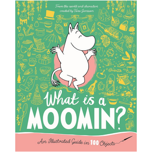 Book cover of 'What is a Moomin?' with a cartoon character on a green background