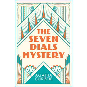 Book cover of 'The Seven Dials Mystery' by Agatha Christie with geometric design elements.