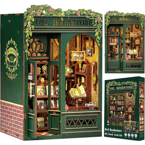 Owl Bookstore Book nook DIY kit front and box image 
