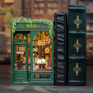 Owl Bookstore Book nook DIY kit front and books image 