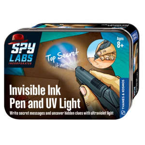 Spy Labs Invisible Ink Pen and UV Light set packaging on a white background