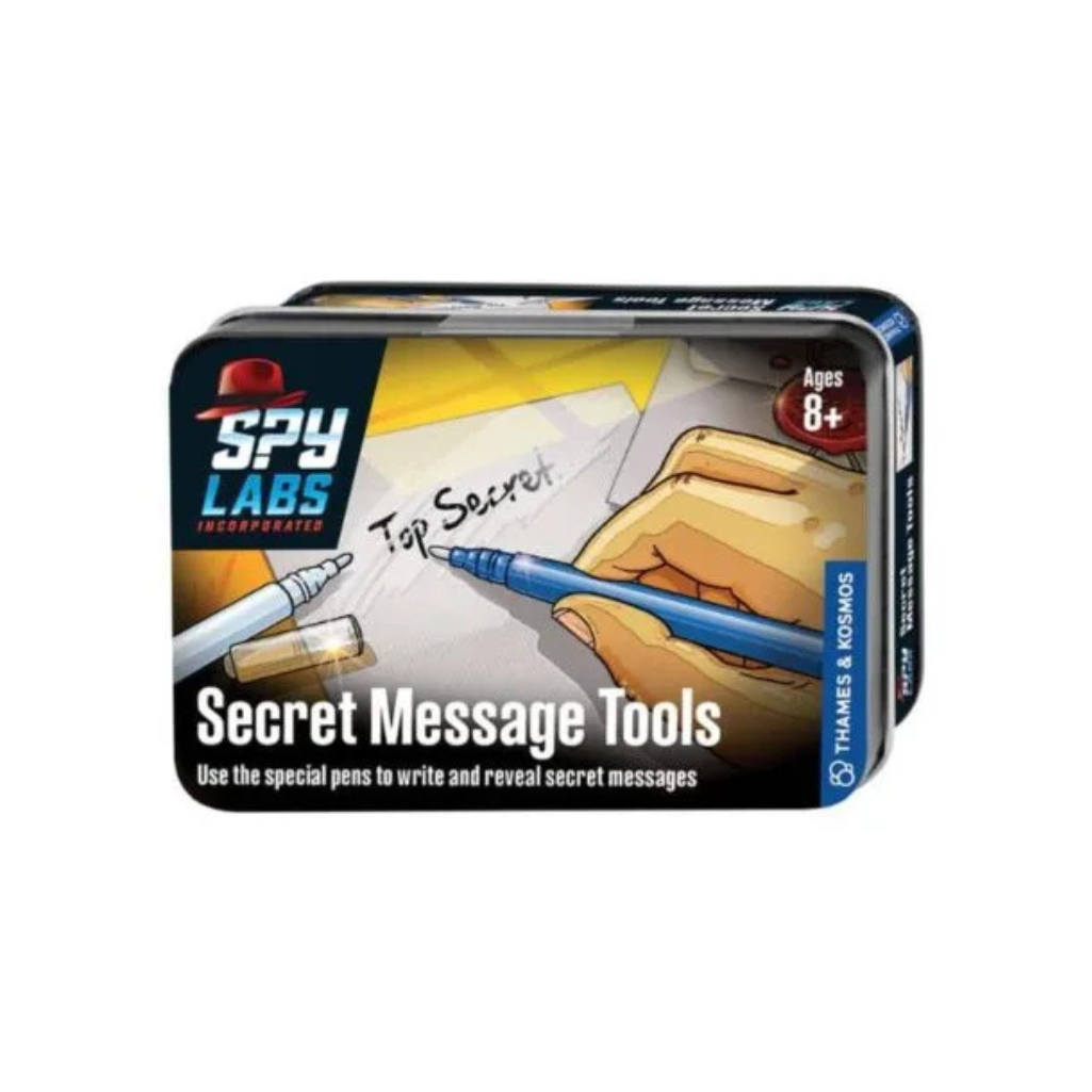 Spy Labs Secret Message Tools packaging with spy-themed design on a white background