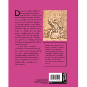 Bookback with text and dragon illustration on a pink background