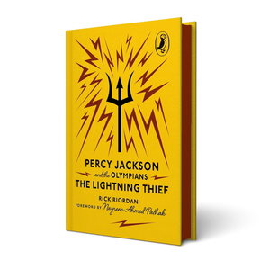 Book cover of 'The Lightning Thief' from 'Percy Jackson and the Olympians' series on a white background