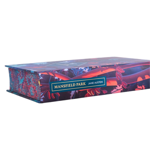 Book titled 'Mansfield Park' by Jane Austen with a colorful cover design on a white background