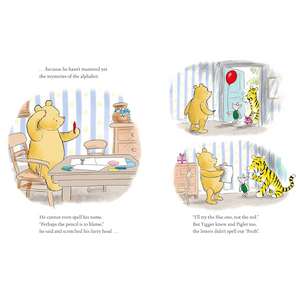Illustrations of Winnie the Pooh and friends with text on a white background