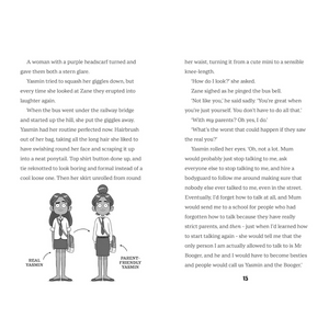 Page from a book with text and illustrations of two women labeled 'Real Yamin' and 'Parent-Friendly Yamin'.