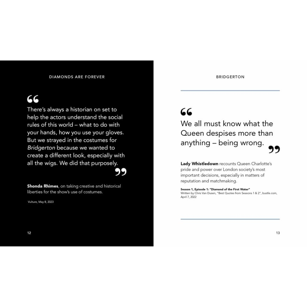 Two pages from a book or magazine with quotes and text on a white background.