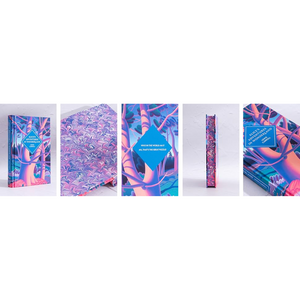 Set of colorful notebooks with abstract designs on a white background