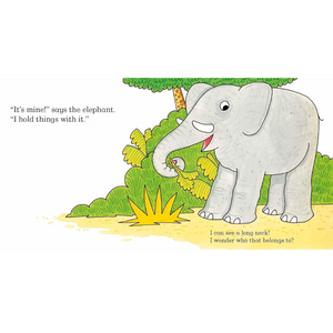 Illustration of an elephant with text on a white background