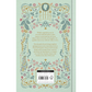 Decorative book back cover with floral and peacock designs on a light green background