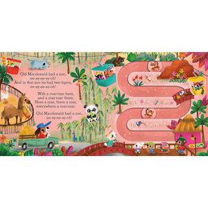 Illustrated children's book page with a jungle theme and text.