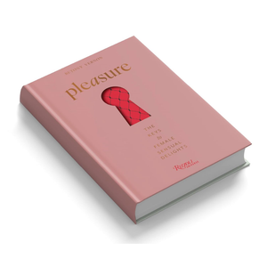 Pink book titled 'pleasure' with a red lock design on a white background