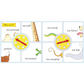 Educational card game with animal illustrations and directional arrows on a white background
