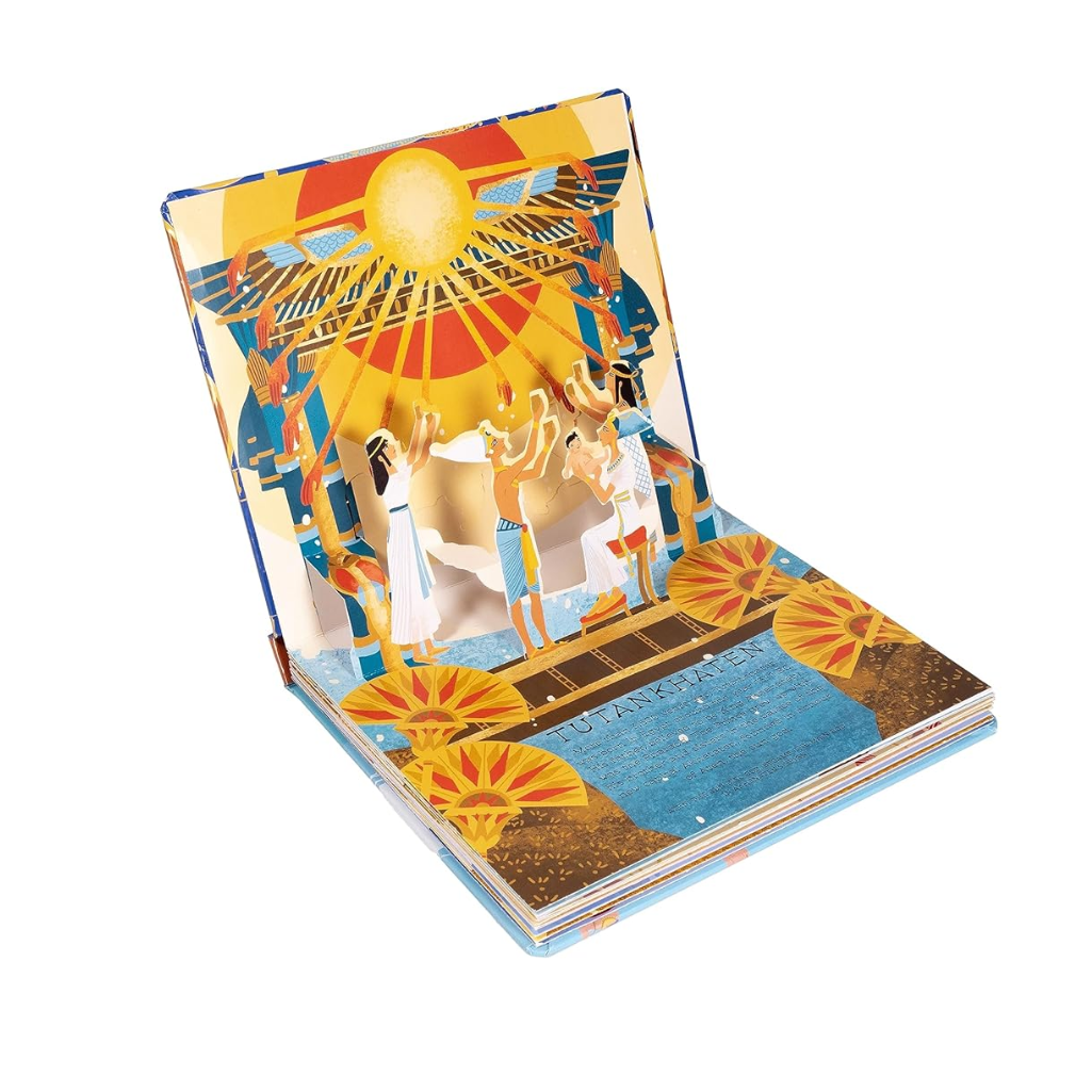 Colourful book with an Egyptian-themed pop-up illustration on a white background