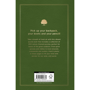 Back cover of a book with text and a tree illustration on a green background