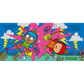 Colorful illustration of two cartoon characters on brooms with a star background