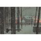 Winter scene with silhouette of a person and a house in the background