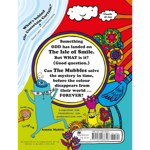 Colorful book cover with cartoon characters and text on a white background