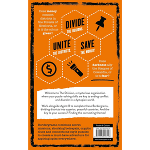 Orange book cover with text and graphics related to a puzzle-solving game