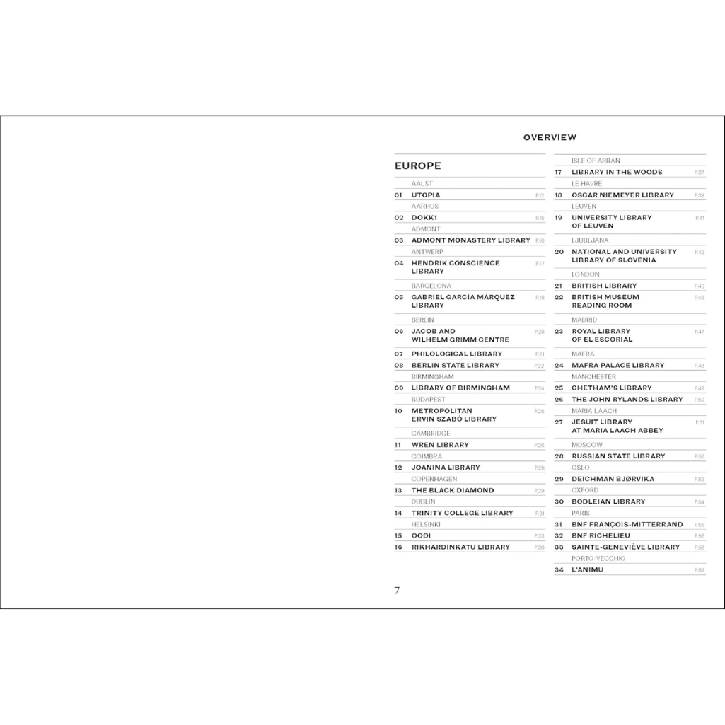 List of libraries with their locations on a white background