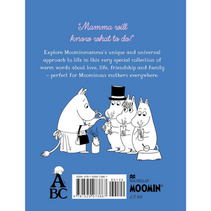Bookback of 'Moomin' with cartoon characters and text on a blue background