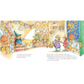 Illustrated Halloween scene with children trick-or-treating, ghosts, and pumpkins.