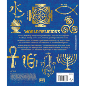 Book cover with gold religious symbols and text on a blue background