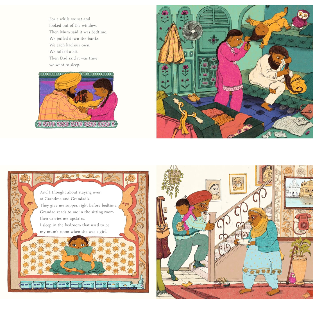 Illustrated pages from a children's book with colorful scenes and text.
