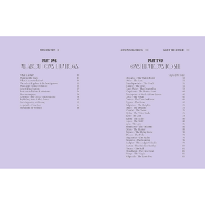Table of contents page with chapter headings on a light purple background