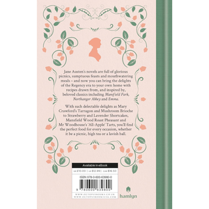 Book back cover with decorative elements and text on a pink background