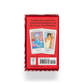 Cardboard packaging of a card game with images of women and text on a white background