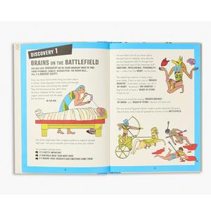 Open book with educational content on ancient Egypt, featuring illustrations and text.