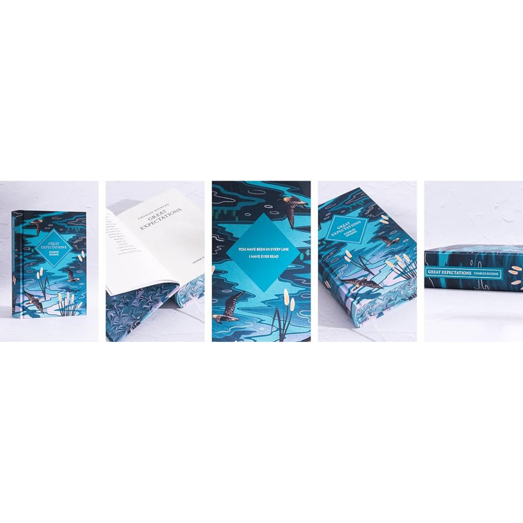 Set of blue and black notebooks with geometric designs on a white background