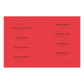 Red fabric swatch with printed text on a white background