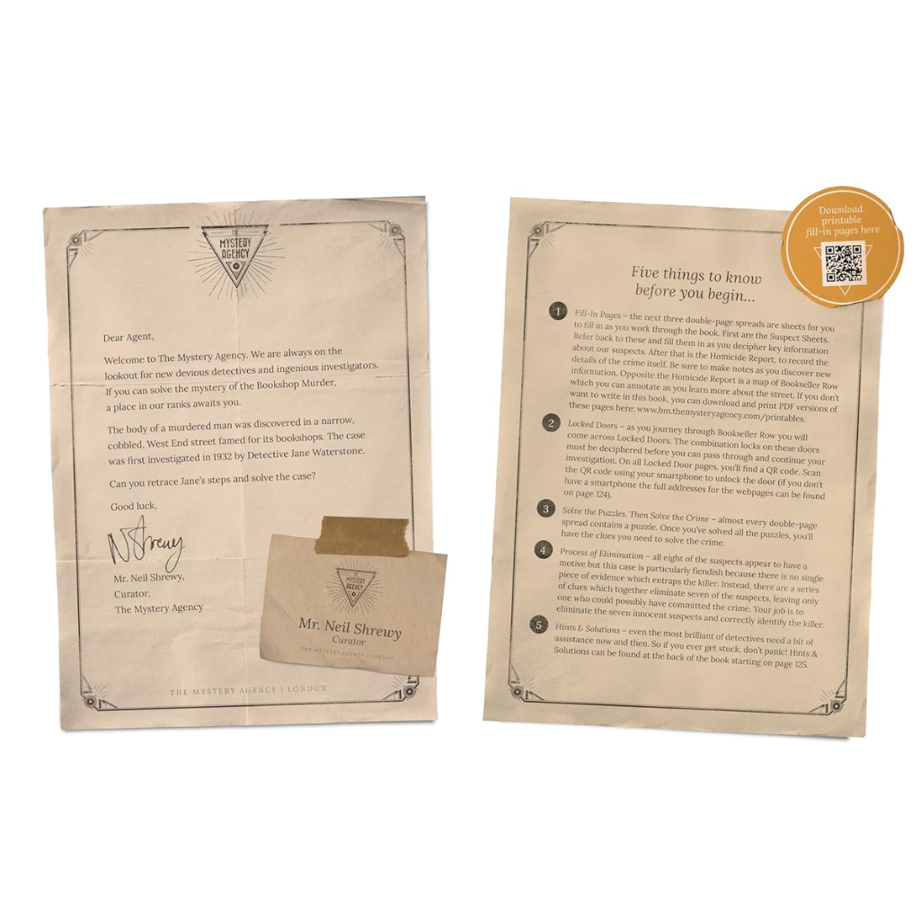 Two pieces of paper with text and a small envelope on a white background