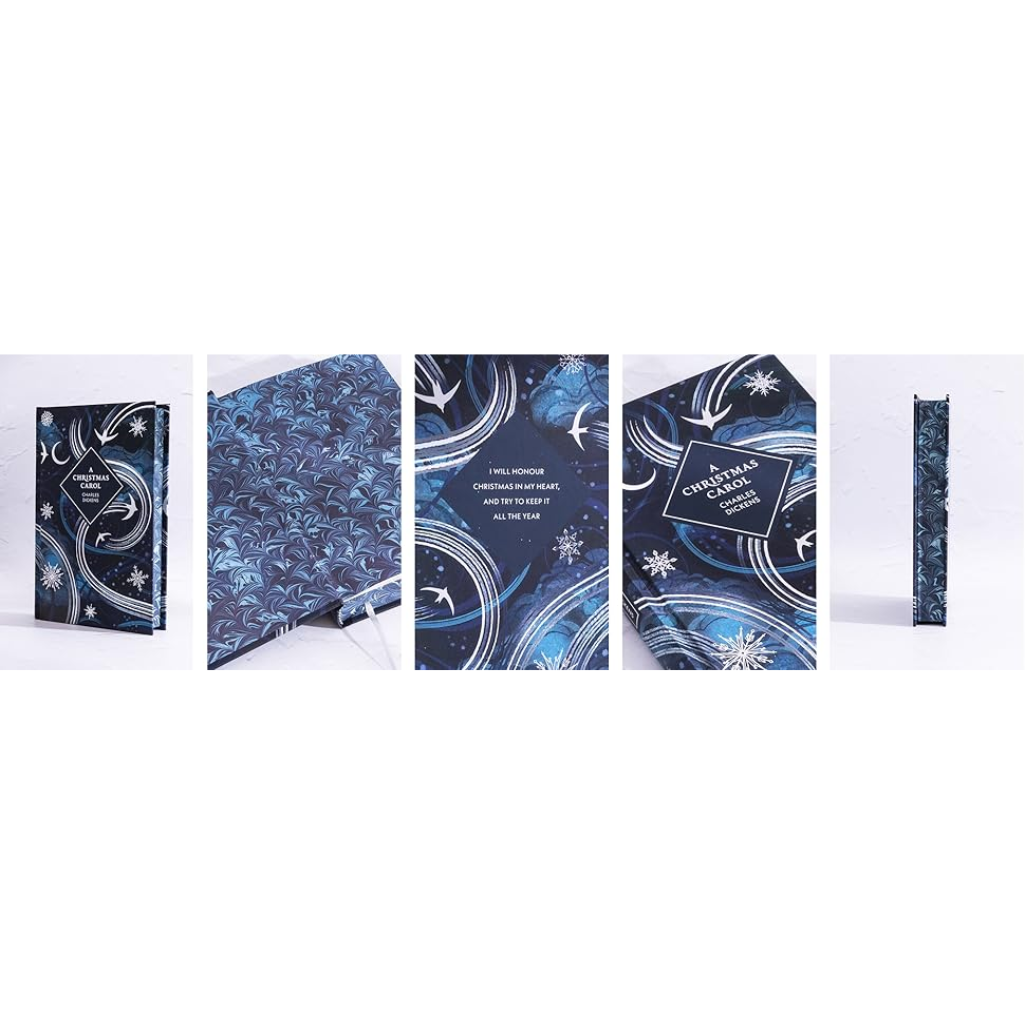 Set of blue Christmas cards with starry night design on a white background