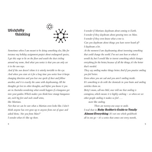 Two pages from a book with text and minimalist illustrations on a white background.