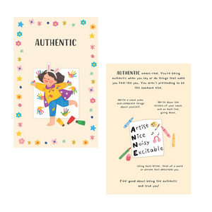 Children's book with illustrations and text about authenticity on a white background