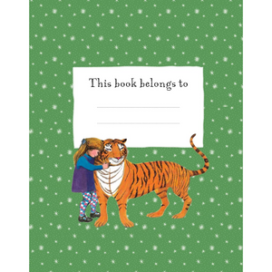 Book cover with a girl and tiger illustration on a green background