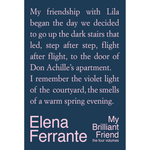 Book cover with text about a friendship and author's name on a dark blue background