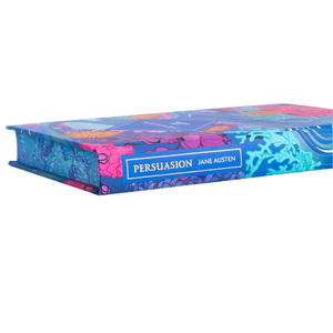 Book titled 'Persuasion' by Jane Austen with a colorful cover on a white background