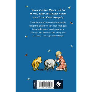Book cover with text and illustration of a bear and child on a blue background